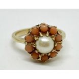 9ct gold pearl and coral ring