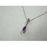 9ct white gold amethyst and diamond pendant