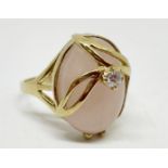 9ct gold rose quartz and CZ ring