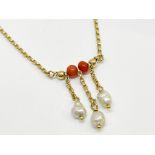 18ct gold pearl and coral necklace