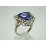 Platinum 6.56ct tanzanite and diamond ring