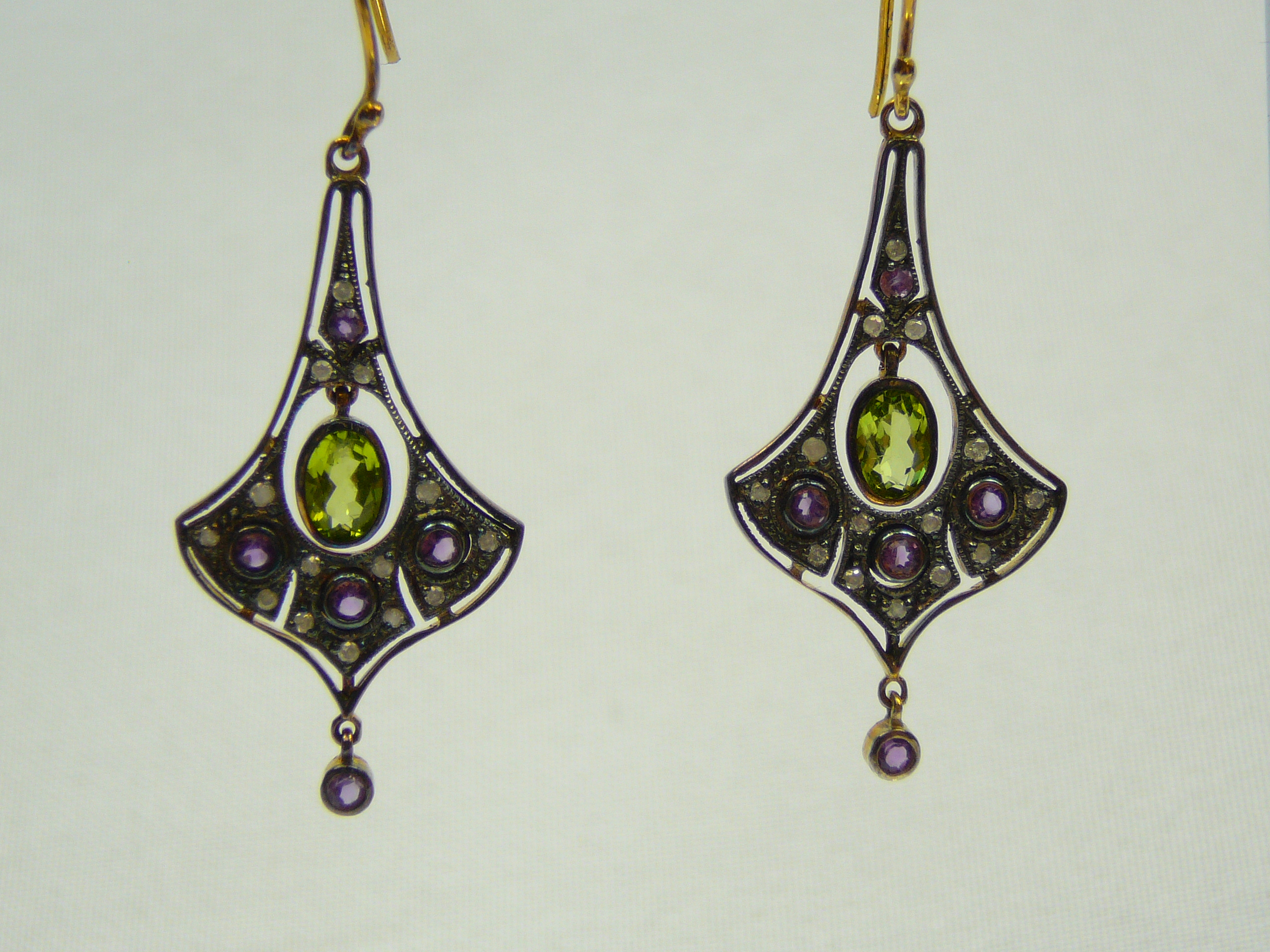 Pair of gilt silver peridot, diamond earrings - Image 2 of 2