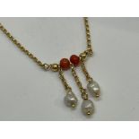 18ct Yellow/Gold/Pearl/Coral Necklace