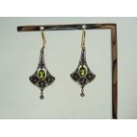 Pair of gilt silver peridot, diamond earrings