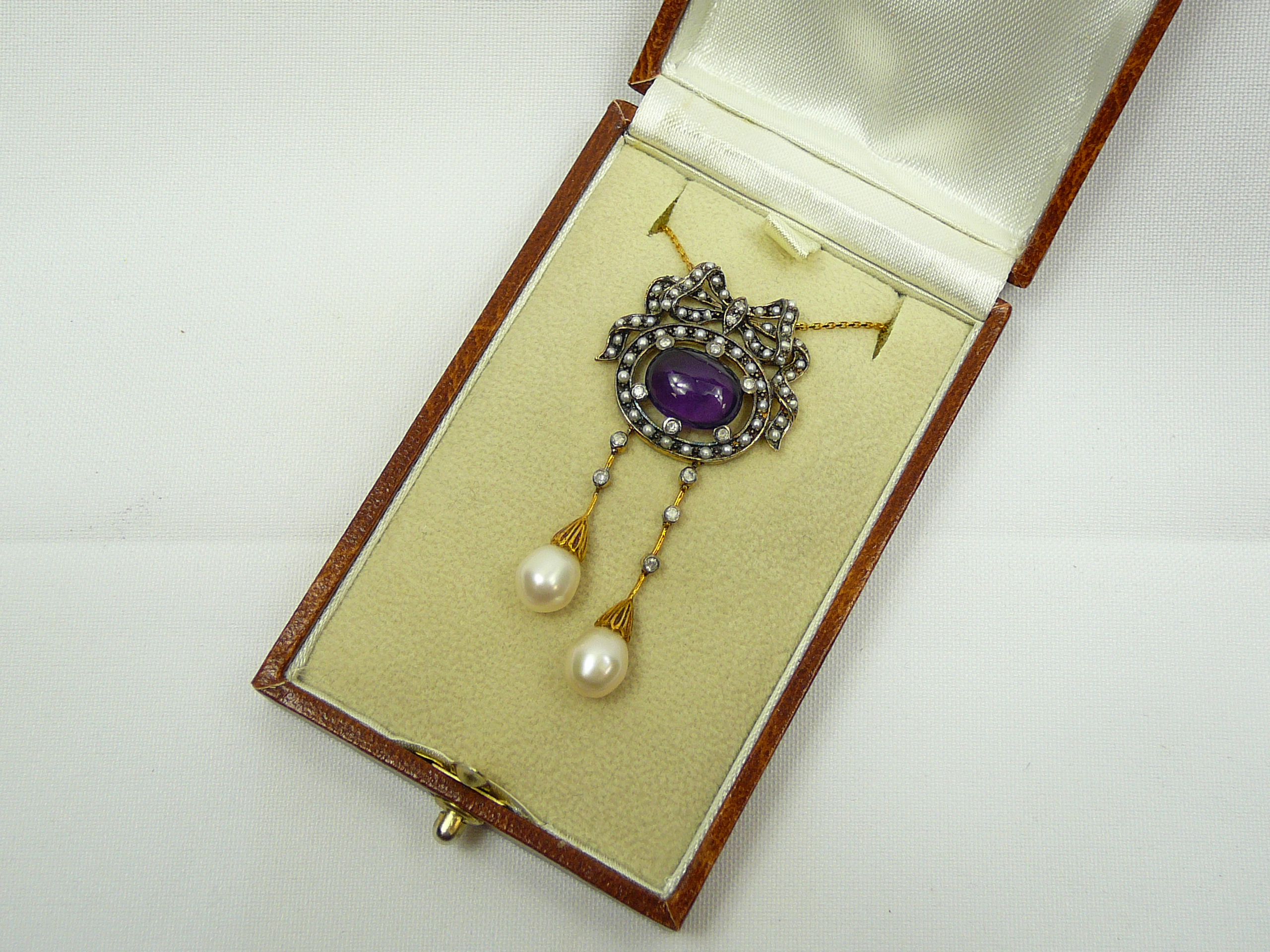 Gold and silver amethyst, pearl and diamond necklace - Image 2 of 2