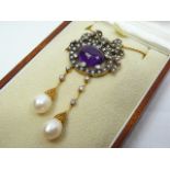 Gold and silver amethyst, pearl and diamond necklace