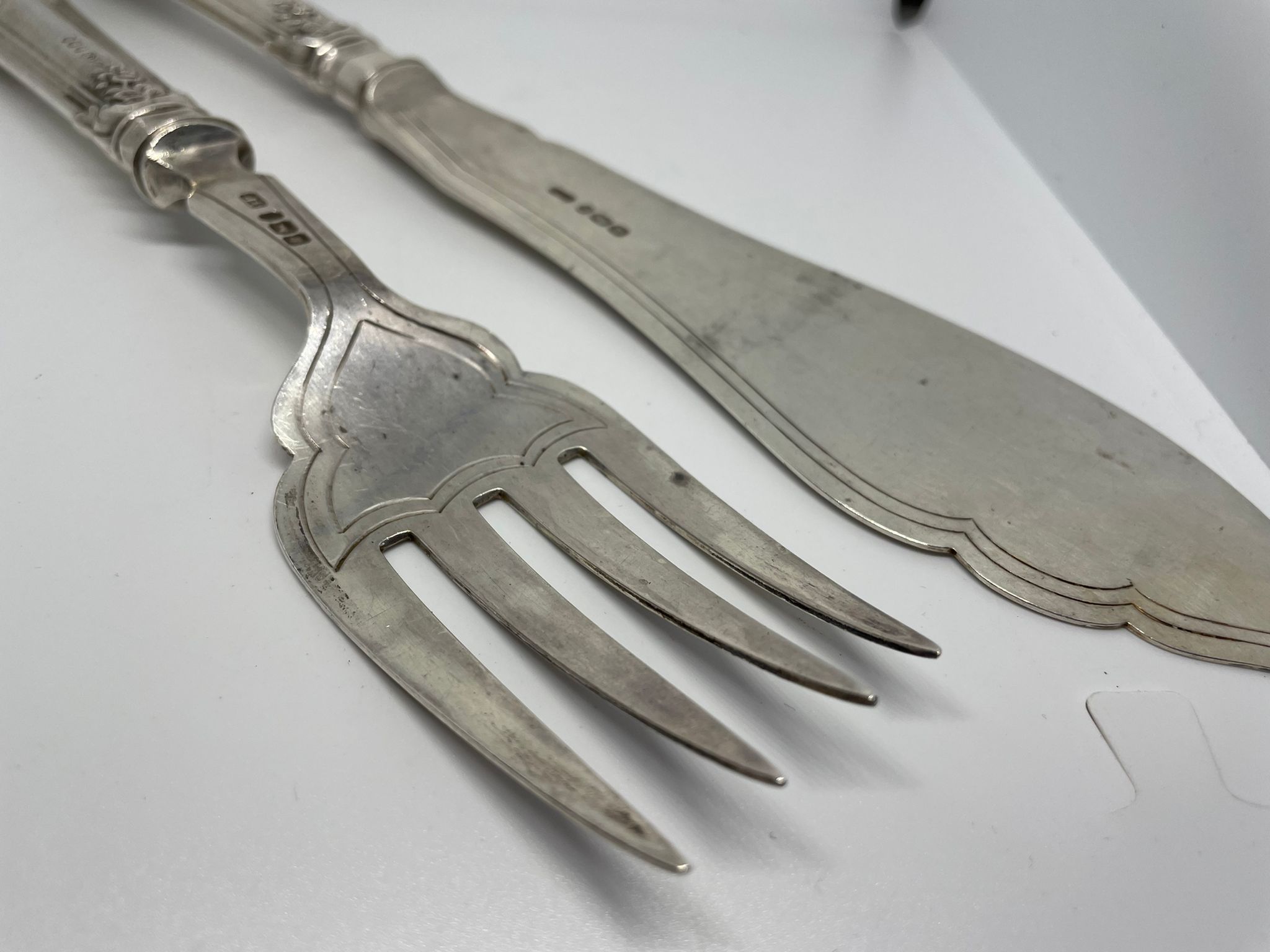 Sterling silver serving fork and knife set