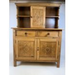 Shapland and Petter arts and crafts mid century small golden oak dresser. W:115cm x D:51cm x H: