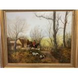 Barbara Hickin (British painted 1982) oil open canvas hunting scene. Signed lower left. W:56cm x H: