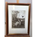 A framed Eau Forte Originale of a Spaniel indistinctly signed bottom right. W:028cm x H:38cm