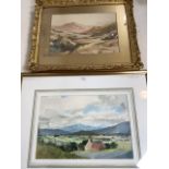 Two original watercolours. Alison Ross Ewan entitled Howe of Cromar. Size with frame W:63cm x H: