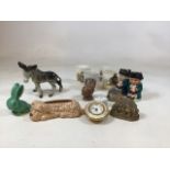 A Sylvac bunny 1067, a Sylvac dog 2024, a Coppercraft donkey together with four coronation mugs, a