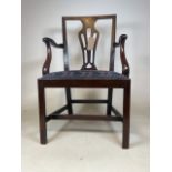 A Georgian chippendale style mahogany carver arm chair Seat height H:48cm