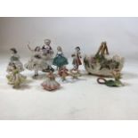 Porcelain dancers marked Dresden, Germany together with other figurines marked Germany, a