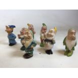 Disney interest. Seven plaster dwarfs - damage to Dopeys hay and some wear to others. Approx 20cm