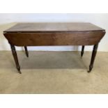A Victorian drop flap table with wide plank top. W:57cm x D:130cm x H:73cm