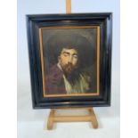Continental school oil on canvas portrait of a cavalier. Unsigned. In black and gilt frame. W:38cm x