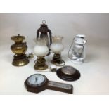 A quantity of oil lamps converted to electricity (untested) together with two hurricane lamps and