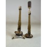 A pair of English taxidermy deer hoof candlesticks. H:26cm and H:29cm