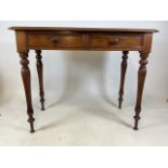 A Victorian two drawer desk with fluted legs. (a.f) W:95cm x D:50cm x H:78cm