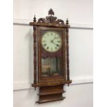 A Tunbridge ware inlaid hanging wall clock. W:39cm x D:14cm x H:93cm