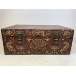 An oriental decorative pig skin trunk. W:89cm x D:58cm x H:36cm