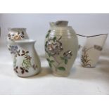 Five 1930s and mid century vases - floral interest. Includes hand painted Radford vase, Royal