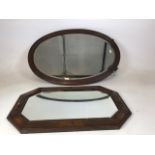 Two oak framed bevel edged mirrors W:75cm x H:48cm Square mirror W:88cm x H:59cm Oval mirror
