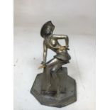 An Art Deco lamp base of girl posing on pillar A/F