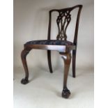 A Georgian Chippendale style mahogany ball and claw side chair. Seat height H:50cm
