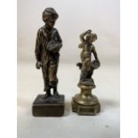 Two bronze figures of a boy and cherub. H:11.5cm and 9.5cm