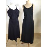 Two crepe de chine slips in black and navy - one with beaded trim to neck