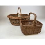 Two vintage wicker baskets, one from the Somerset willow company.