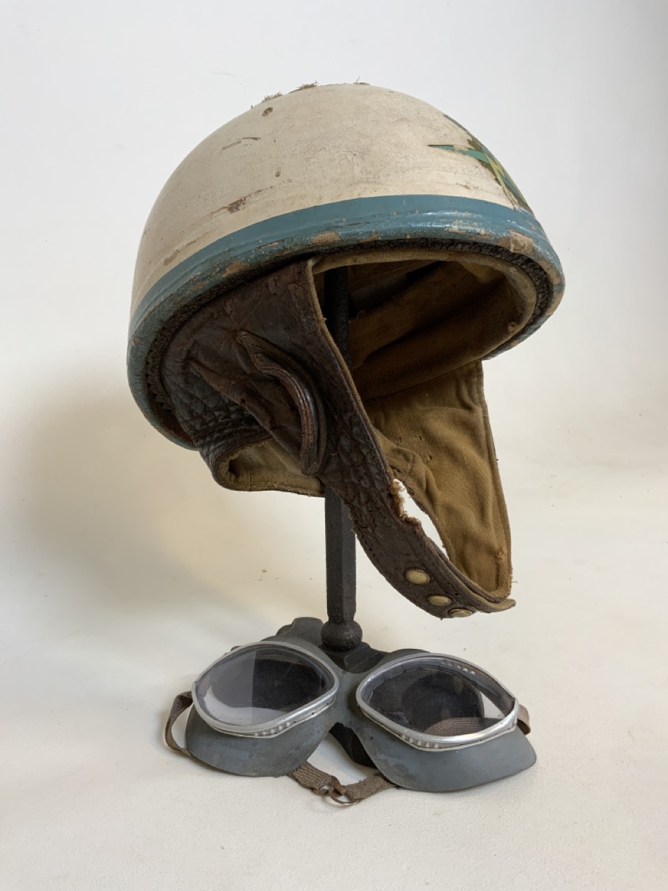A MV Augsta motorcycle helmets on cast iron stand also with a a pair of motorcycle goggles. - Image 2 of 7