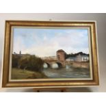 An oil on board of the Gated Bridge at Monmouth. Signed bottom right hand side EJ Wilson 1977 W:89cm