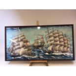 A large seascape of clippers and the Cutty Sark printed onto fabric W:124cm x H:64cm