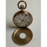A Dennison Waltham half full hunter gold plated pocket watch, with top winder.