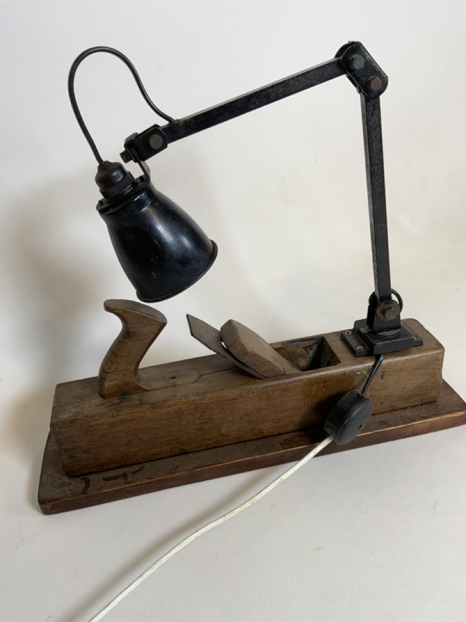 A Memlite adjustable metal lamp on converted plane base. W:49cm x D:13cm x H:58cm - Image 3 of 5