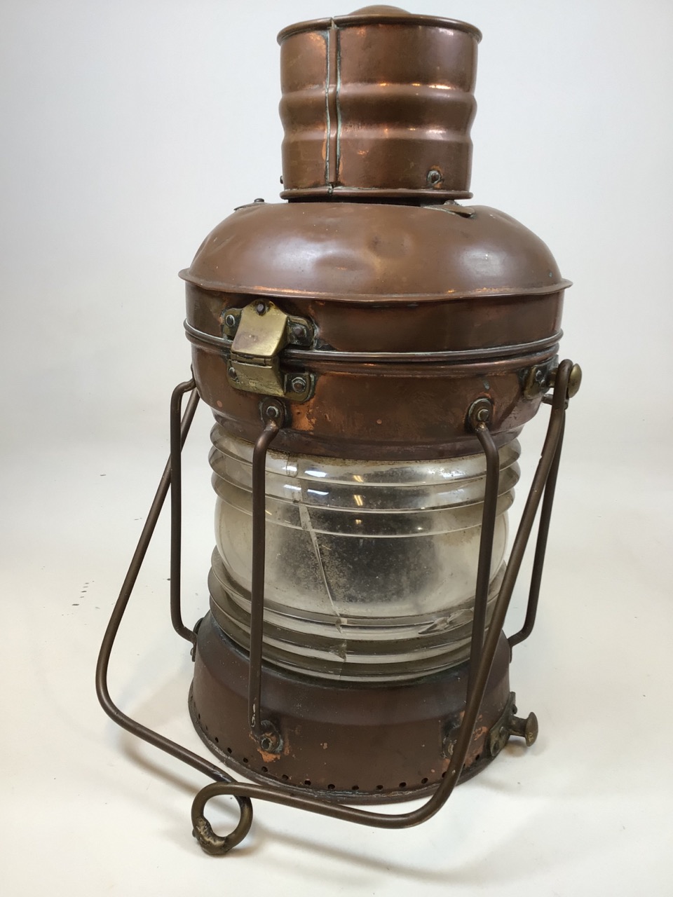 A large copper and brass ships lantern labelled anchor The Maritimes. Crack to glass (see image) W: - Image 4 of 6