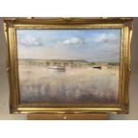 A framed oil on board of a view of the Estuary at Topsham by Alan Wakeman. ( English saxophonist)