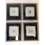 Four framed hand painted Chinese picture on textile ground W:18cm x H:34cm