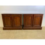 A pair of Victorian mahogany hall cupboards with interior shelf. W:79cm x D:25.5cm x H:66cm