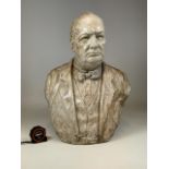 A large plaster bust of Winston Churchill. W:49cm x D:30cm x H:63cm