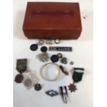 A jewellery box with silver rings marked 925 together with other items