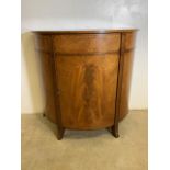 An Edwardian style Demi lune inlaid drinks cabinet with working key and lift up lid. Interior