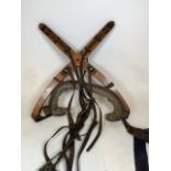 An oak framed horse restrainer or training Pessoa lungeing aid.