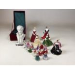 A quantity of figurines including Royal Worcester, Coalport, Leonardo, Royal Doulton and a bust of