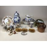 A collection of horse related items including Beswick seated fox and 2 hounds, Pallissy plates, a