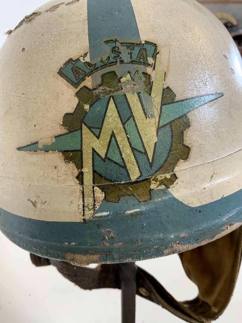 A MV Augsta motorcycle helmets on cast iron stand also with a a pair of motorcycle goggles. - Image 6 of 7