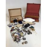 A quantity of costume jewellery with 2 jewellery boxes